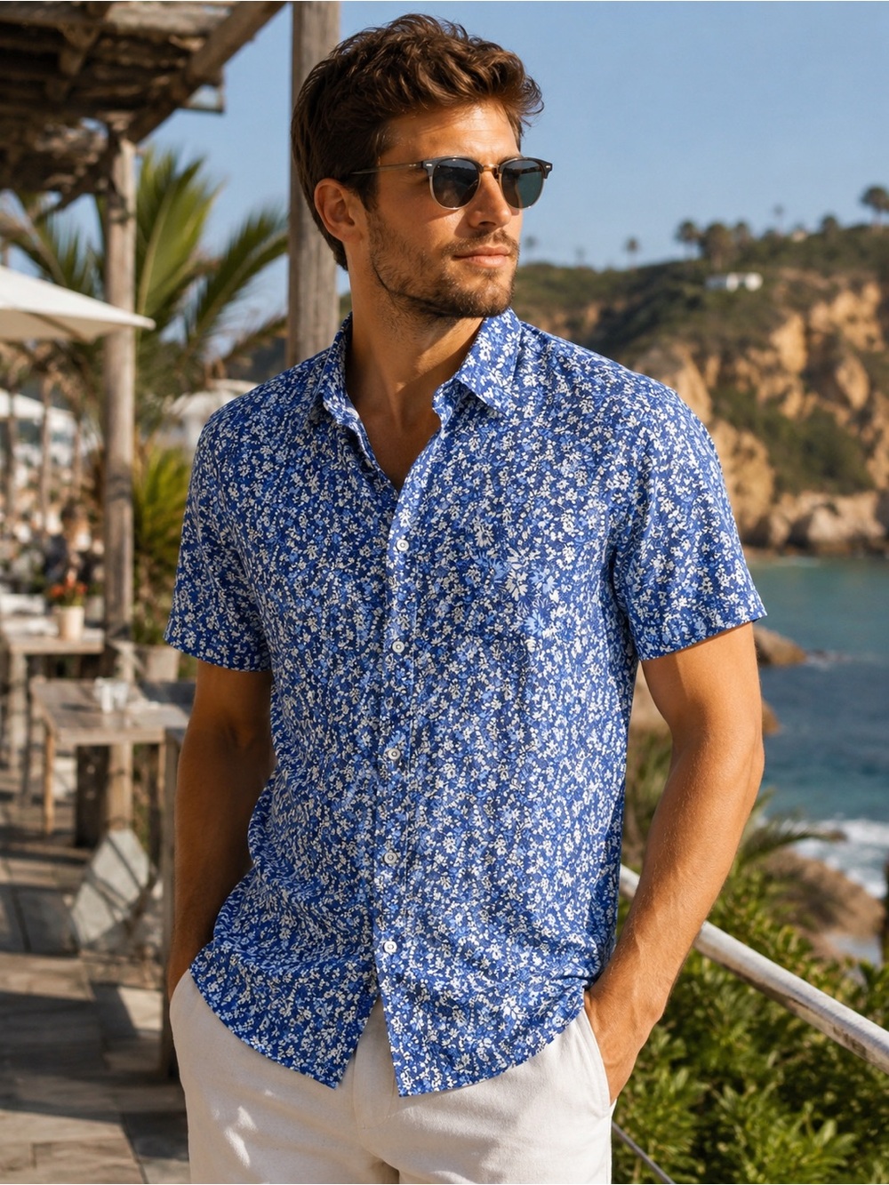 Age of Wisdom Shirt Men’s M Floral Modal Blend Resortwear Vacation July 4th